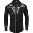 thumbnail image 2 of Daupanzees Slim Fit Shirts for Men Button Down Long Sleeve Embroidery Shirts Men's Western Cowboy Shirt Cotton Floral Embroidered Snap, 2 of 7