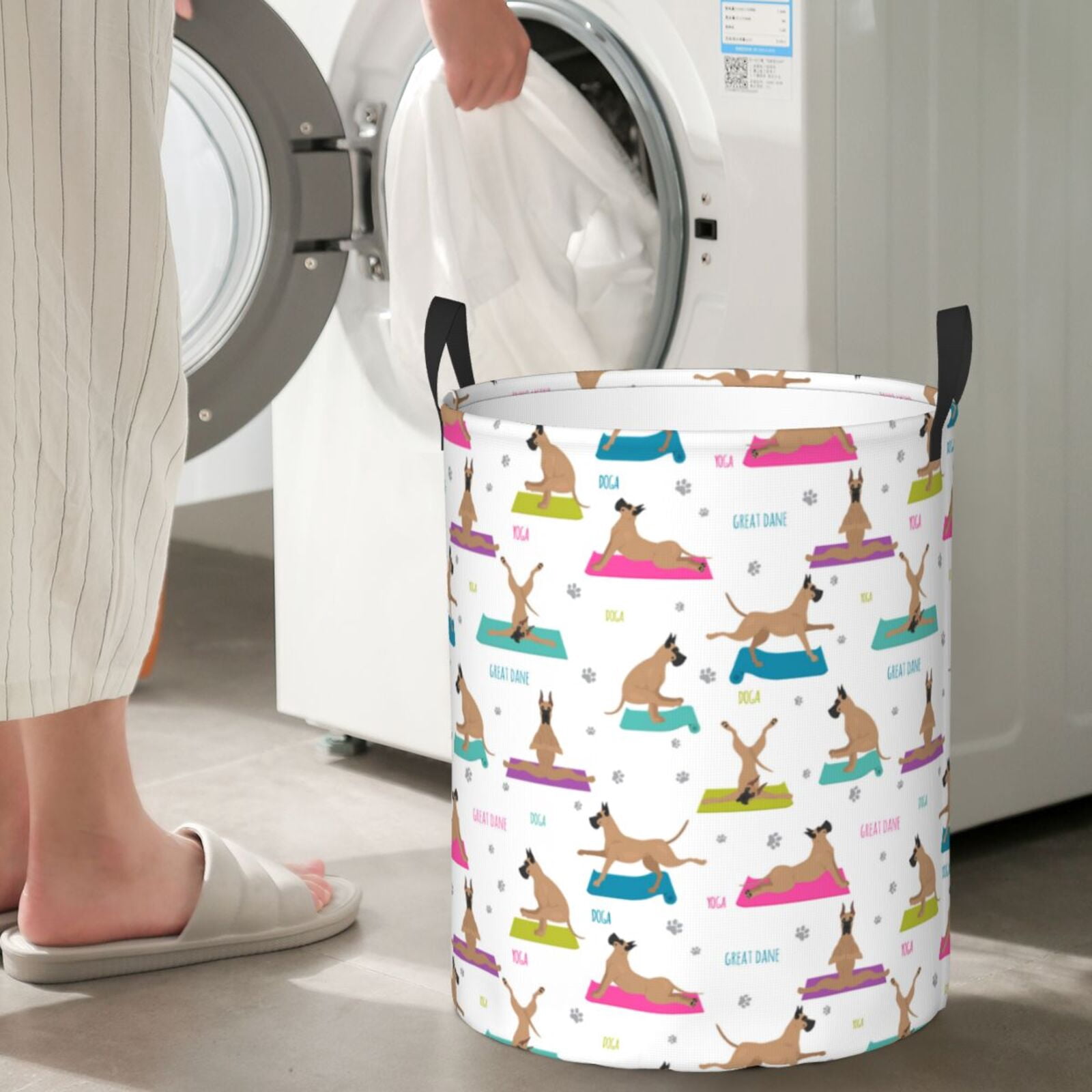 Large Laundry Basket with Handles - Great dane Yoga dogs funny Kids Baby Dirty Clothes Laundry Hamper for Bedroom Aesthetic