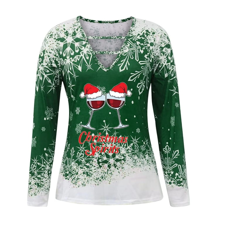  Holiday Savings overstock items clearance all prime Sweater  Jacket T Shirt With Irregular Pattern Of Christmas Wine Cup Fall Clothing  Pullover Tops Lightweight (Green, XXL) Free People Jacket Dupes : Clothing