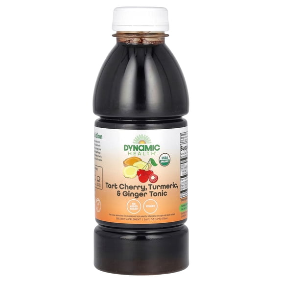 Dynamic Health Tart Cherry Juice Tonic with Turmeric & Ginger | Vegetarian and Kosher | Key Compounds | 16 oz, 16 Serv