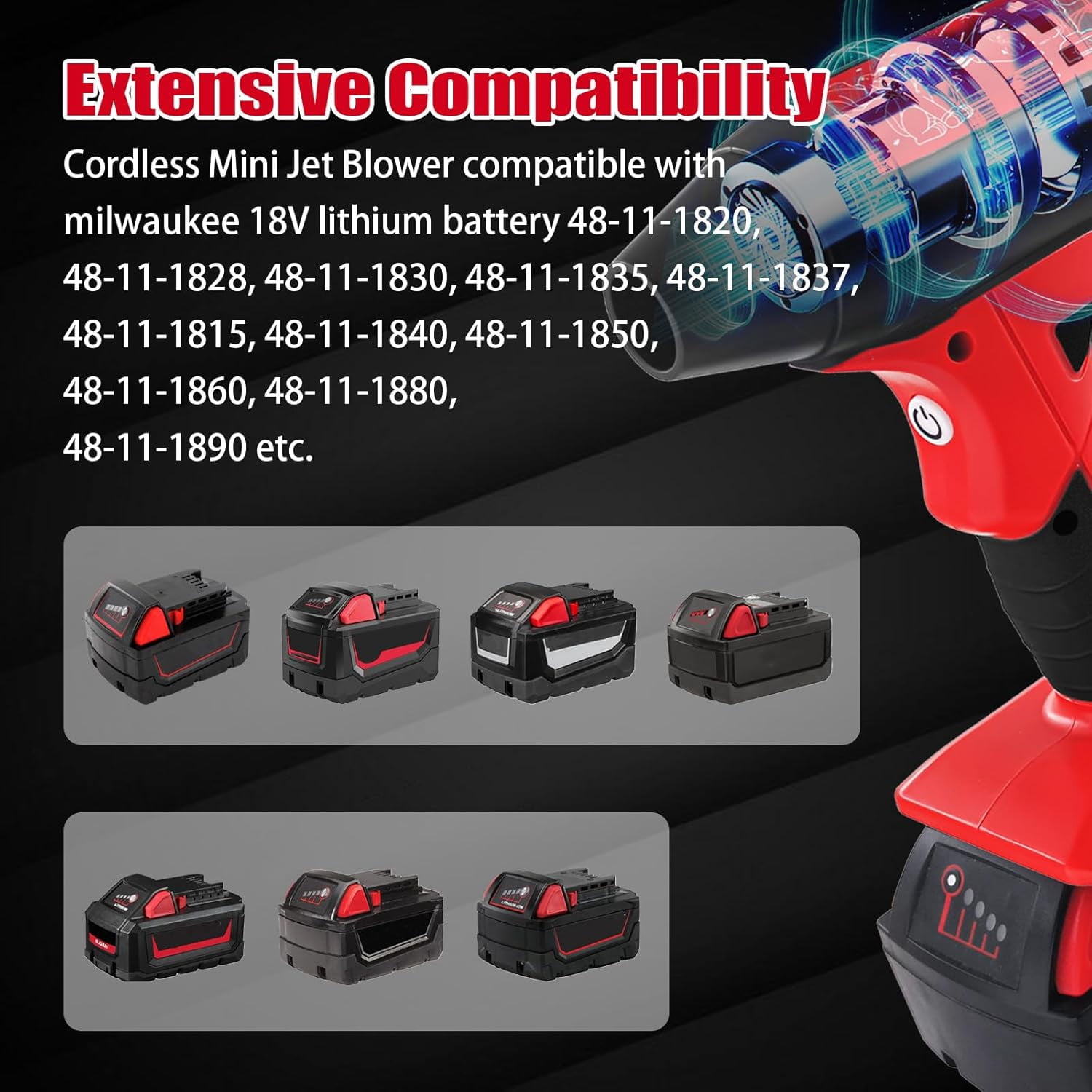 Mini Blower Compatible with Milwaukee M18 18V Battery，Jet Fan 130000 RPM Wind Speed 4-Speed Control， Compressed Air Duster, Cordless Handheld Air Blower for Computer Keyboard,Outdoors,Car,Home