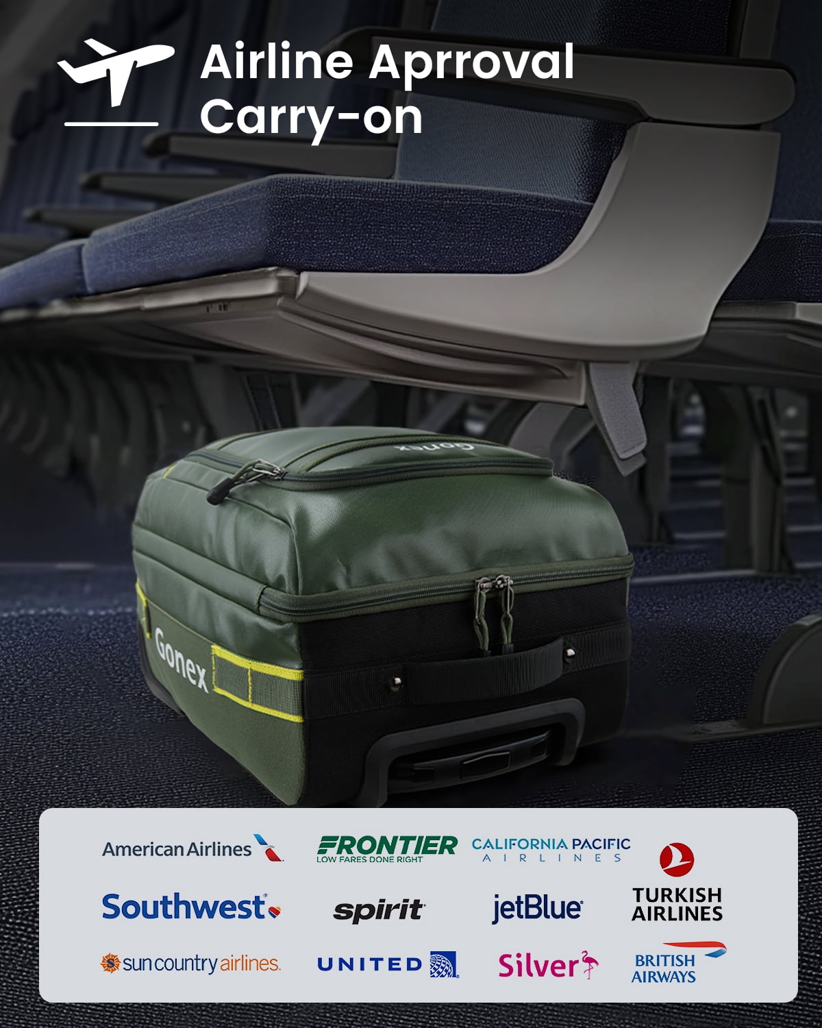 Gonex 16" Underseat Carry On Luggage with Wheels for Airplane, Softside Water Repellent Suitcase for Men Women