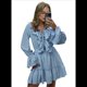 thumbnail image 3 of Vestido Corto Informal de Verano para Mujer, con Escote en V, Larga, Holgado, Cintura Alta, Plisado y Volantes Azul S, 3 of 8