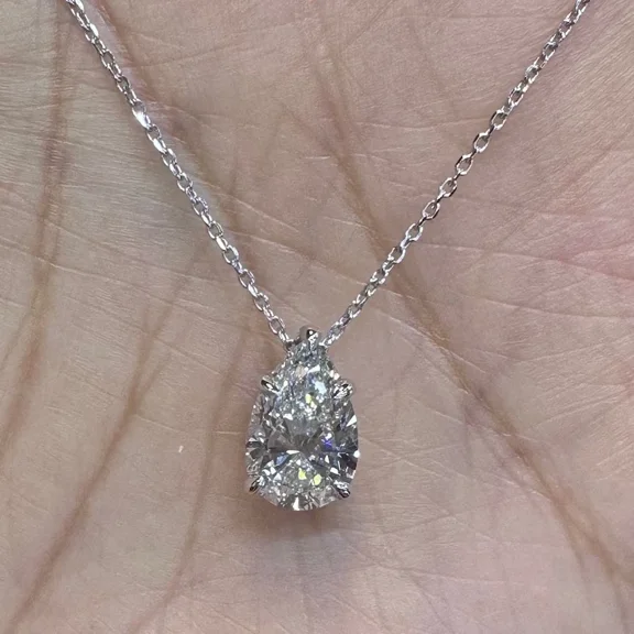 2CT Pear Cut Lab Created Diamond Women's Solitaire Pendant 14K White Gold Plated