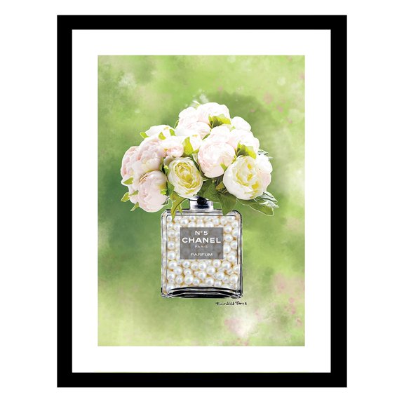 Fashion Floral Pearl Glam Perfume Bottle - Framed Print