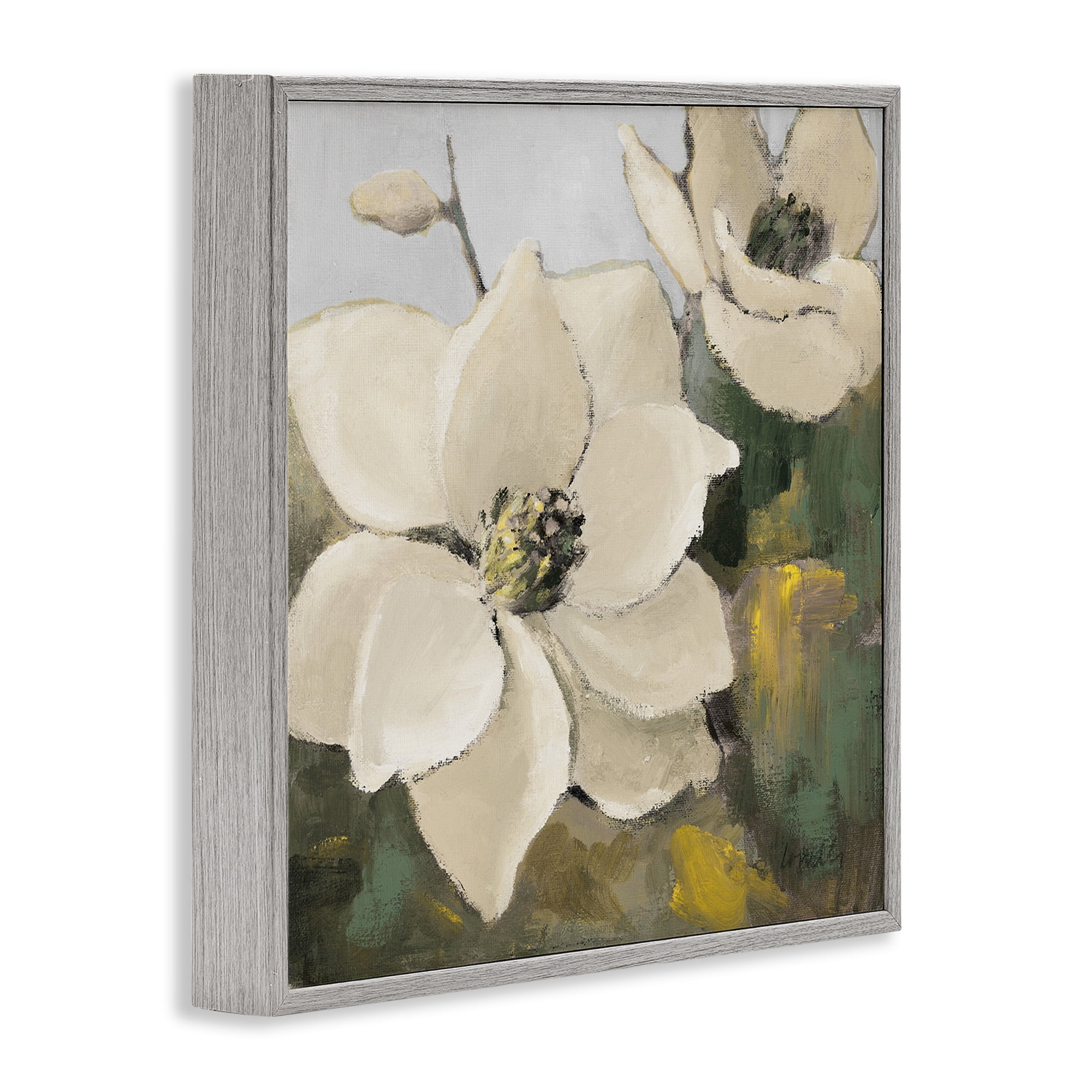 Stupell Industries Two Magnolia Blossoms Botanical & Floral Painting Gray Framed Art Print Wall Art, 17 x 17