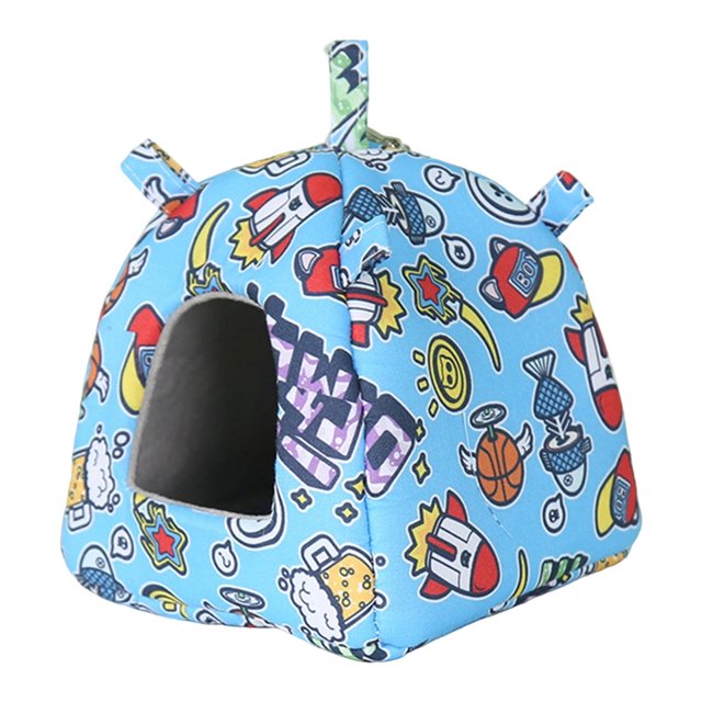Casita colgante para pájaros, nido para loros, cama acogedora para hámsteres, escondite de mesa para mascotas, accesorio versátil, forrado de felpa, Patrón de cohete