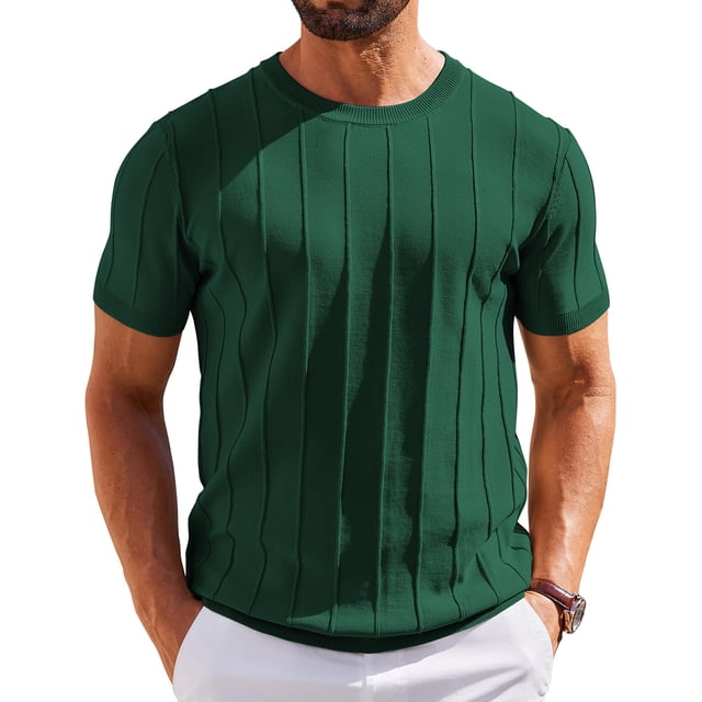 Camiseta COOFANDY, suéter de manga corta para hombre, color verde oscuro