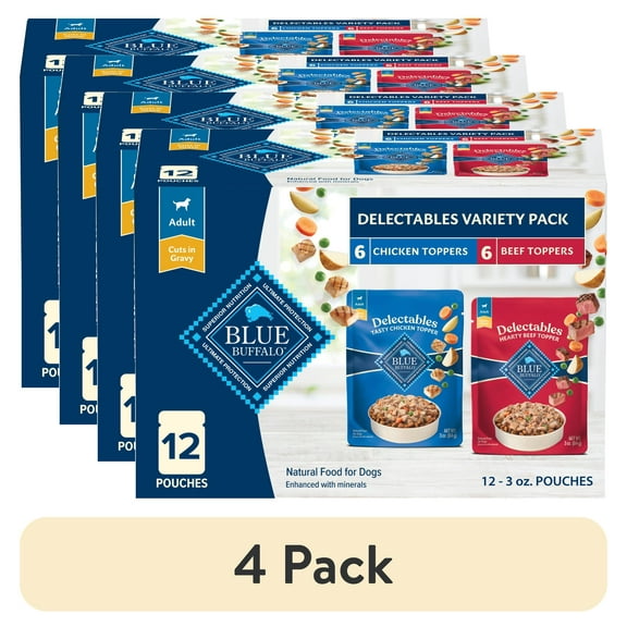 (4 pack) Blue Buffalo Delectables Natural Wet Dog Food Variety Pack, Chicken & Beef, 3-oz. (12ct)