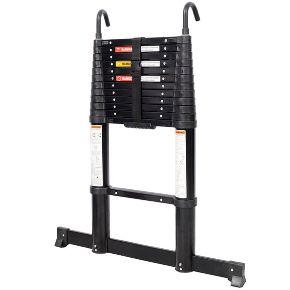 Black 12.5FT Portable Telescopic Ladder - 330lb Capacity Aluminum Extension Ladder with Stabilizer Stable Hook & Non-Slip Feet