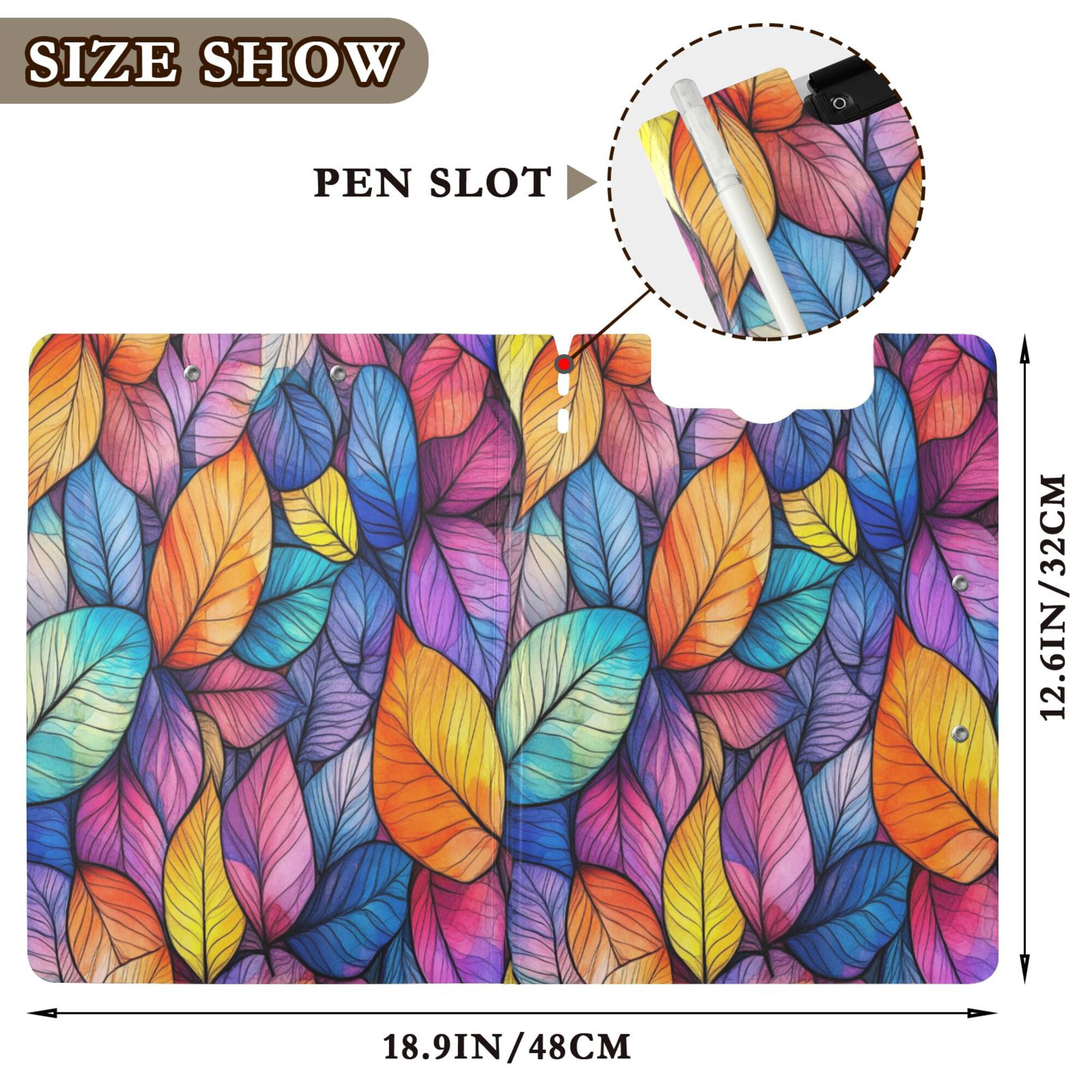 FORMRS A4 Clipboard Folder with Pen Holder Horizontal Foldable School Office Binder, Colorful Leaves