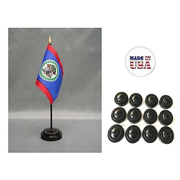 Box of 12 Belize 4"x6" Miniature Desk & Table Flags Includes 12 Flag Stands & 12 Belizean Small Mini Stick Flags