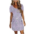 thumbnail image 1 of Mini Vestido de Verano Color Sólido Cuello en V Manga Corta Vestido de Becerro Medio, Vestido Corto de Verano, 1 of 5