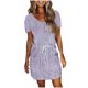 thumbnail image 1 of Mini Vestido de Verano Color Sólido Cuello en V Manga Corta Vestido de Becerro Medio, Vestido Corto de Verano, 1 of 5