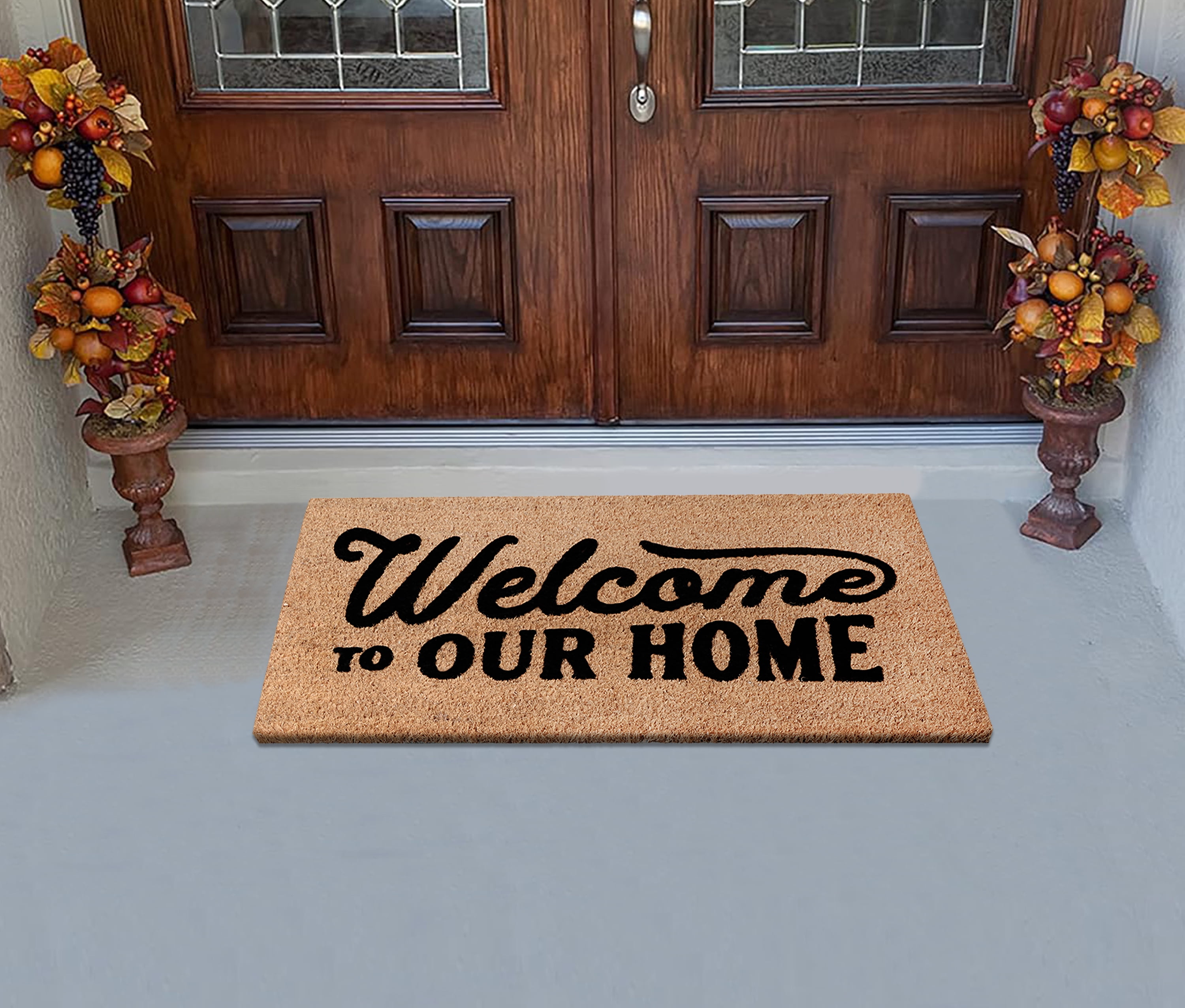A1HC Natural Coir Flocked Doormat, Welcome Home Black , 24"x36", Durable Outdoor Mat, Non-Slip, Pet Friendly, Fade Resistant