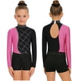 thumbnail image 2 of iiniim Girls 3 Piece Gymnastics Outfits Long Sleeve Leotard with Shorts Hairband Sparkly Ballet Dancewear Hot Pink 10, 2 of 7