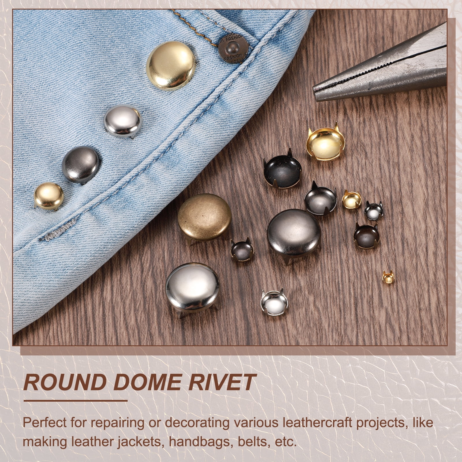 16mm Round Dome Rivet, 180 Pcs Metal 4 Claw Spike Spot Stud Punk Rock Rivet Nailhead for DIY Leather Crafting for Decor Repair Clothing Belts Bags Shoes, Bronze