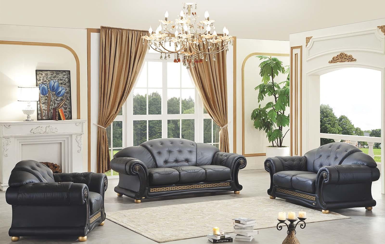 Top Grain Italian Leather Living Room Sofa Set 3pcs Esf Apolo Black Walmart Com Walmart Com
