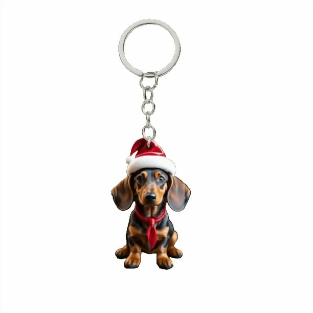 Llavero Acrílico con Forma de Perro Salchicha y Gorro Navideño | Un Regalo Navideño Ideal para Amantes de Los Perros