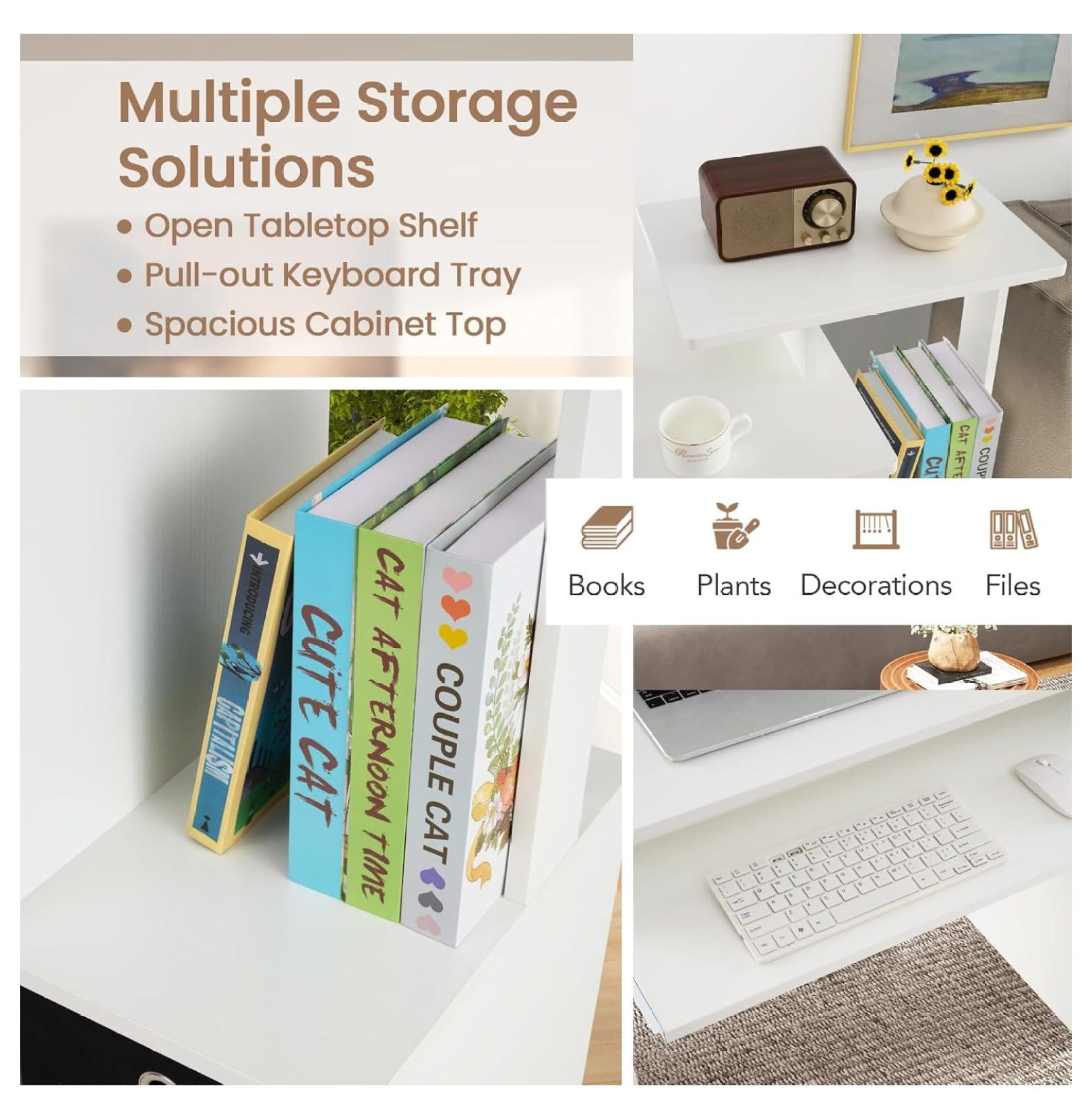 JZWAL White Computer Desk with Drawers & Keyboard Tray, Modern Home Office Desk with Storage Shelves & Printer Stand, Laptop PC Table for Workstation, Study Writing Desk for Small Spaces, Bedroom