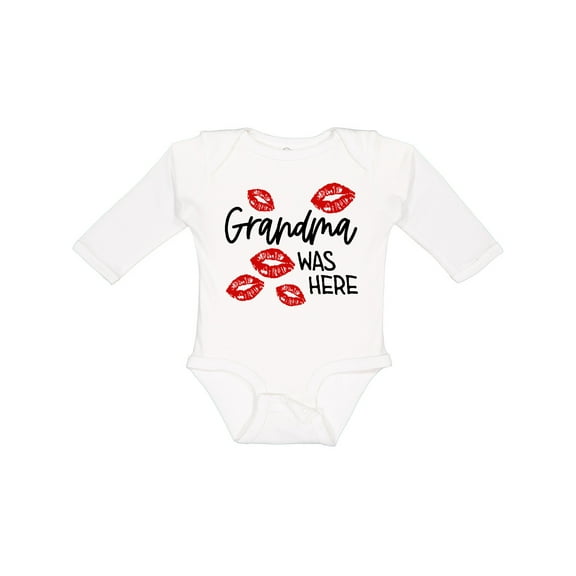 Inktastic Grandma Was Here Red Kisses Boys or Girls Long Sleeve Baby Bodysuit