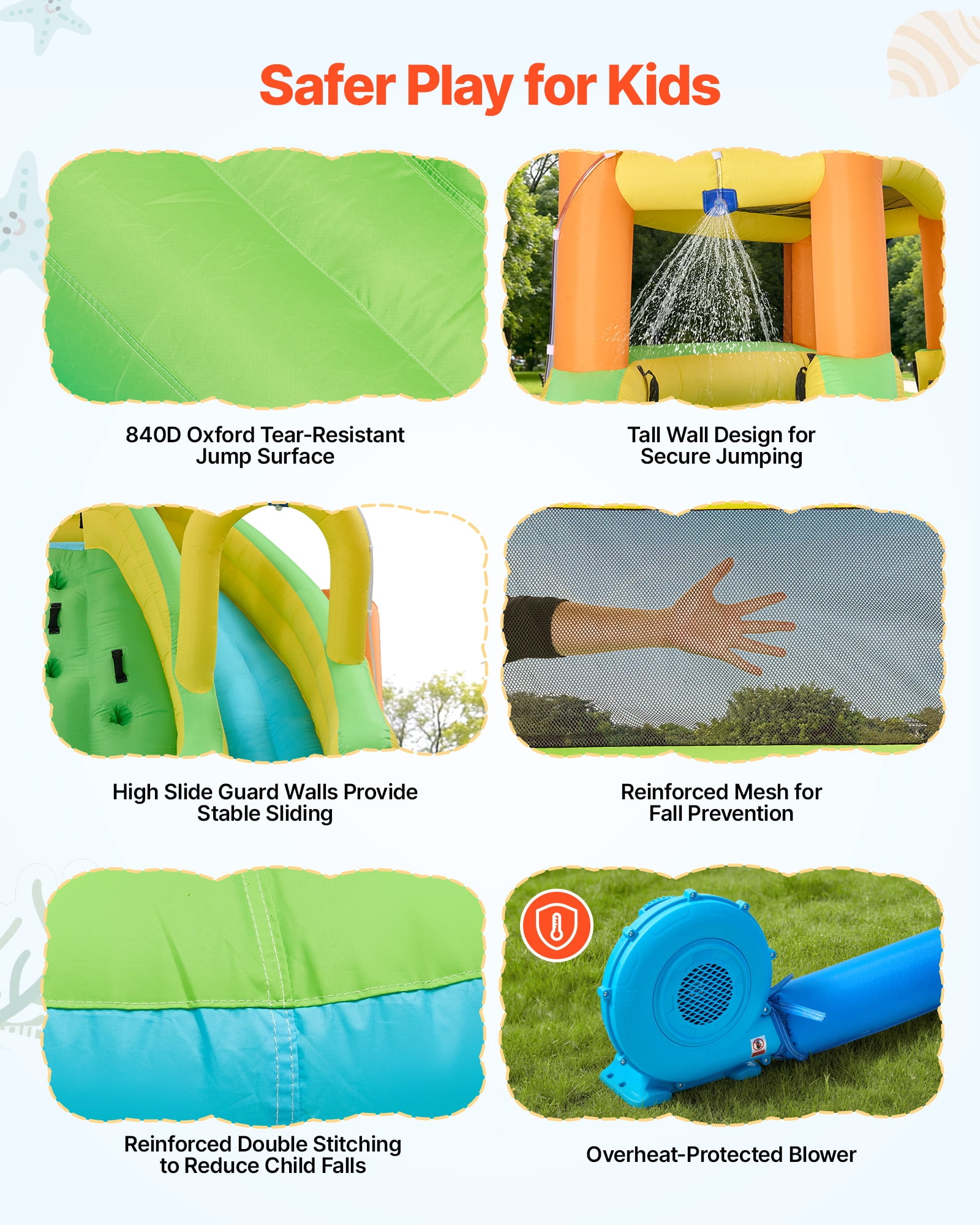 VEVOR Inflatable Bounce House, 13.3 x 11.4 x 8.4 ft Inflatable Bounce House Water Slide, Bouncer Castle with Climbing Wall, Double Tall Slides, Splash Pool & Mini Soccer, for 3 to 4 Kids Ages 3 to 8