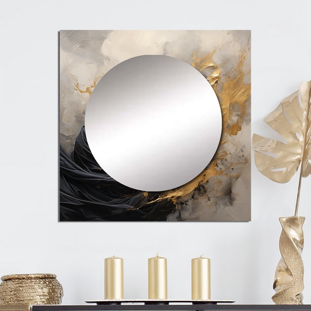 Designart "Arabic Woman In Black And Gold" Abstract Painting Square Mirror For Wall Decor - Large Beige Square Mirror Printed Wall Decor - Modern Square Living Room Mirror