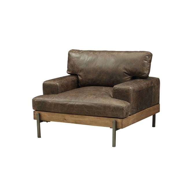 Silchester Distressed Chocolate Leather and Oak Accent Chair