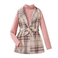 thumbnail image 2 of BLTIBY Toddler Baby Girls Dress Cardigan Set Spring Fall Clothes Plaid Printed Sleeveless Blazer Dress Highneck Long Sleeve Knit Open Front Outfits Pink 12-13 Years, 2 of 9