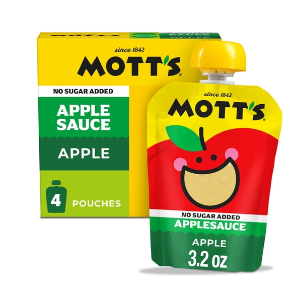 Mott's No Sugar Added Applesauce, 3.2 oz, 4 Count Clear Pouches