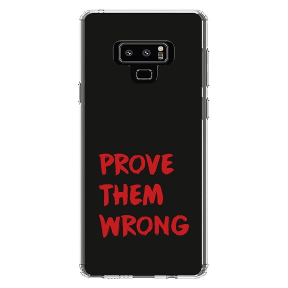 DistinctInk Clear Shockproof Hybrid Case for Samsung Galaxy Note 9 - TPU Bumper, Acrylic Back, Tempered Glass Screen Protector - Prove Them Wrong - Black & Red