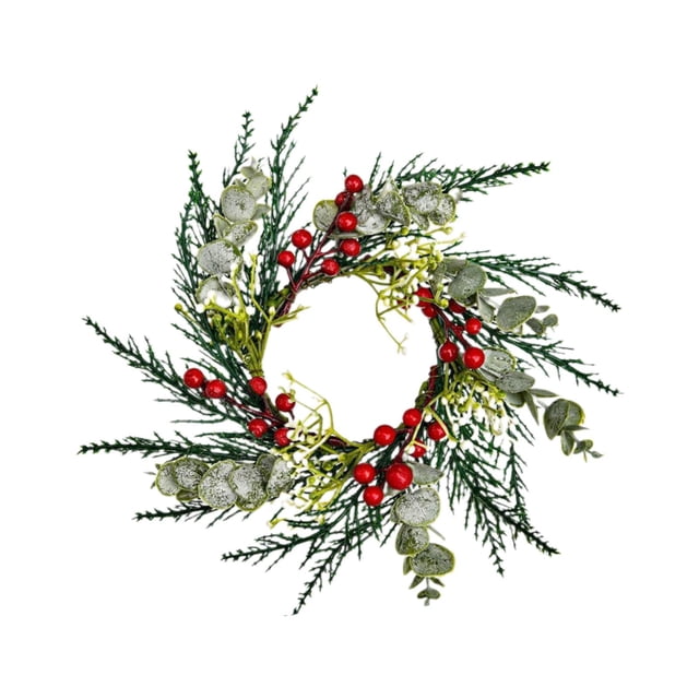 KLKCMS Christmas Candle Holder Ornament Rustic Table Centerpiece Xmas Wreath Artificial A
