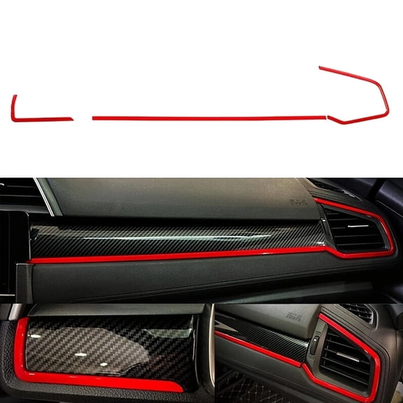 Front Dashboard Frame Trim Cover for Honda Civic 2016–2021 (10th Gen), Red ABS Interior Decoration Accessory