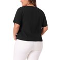 thumbnail image 3 of Agnes Orinda Women's Plus Size Cropped Tops V Neck Short Sleeve Button Down Summer Casual Shirt 1X Black, 3 of 6