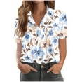 thumbnail image 2 of JTZGDY Women Hawaiian Shirt Soft Cool Summer Hawaii Shirts Floral Tropic Print V Neck Collared Beach Vacation T-Shirt Short Sleeve Button Up Lightweight Cardigan Tops Light Blue#01 XXXXL, 2 of 7