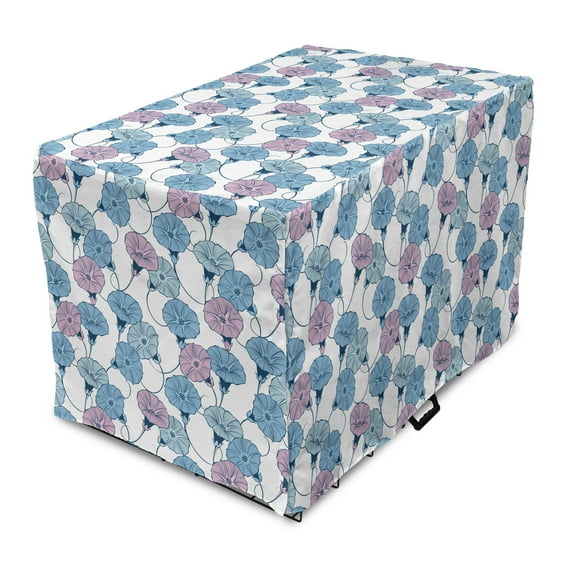 Flower Dog Crate Cover, Delicate Pastel Spring Trill Bindweeds, Easy to Use Pet Kennel Cover Small Dogs Puppies Kittens, 7 Sizes, Blue Grey Mauve, by Ambesonne