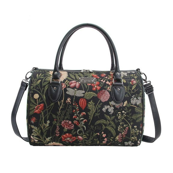Morning Garden Black Floral Tapestry Travel Bag