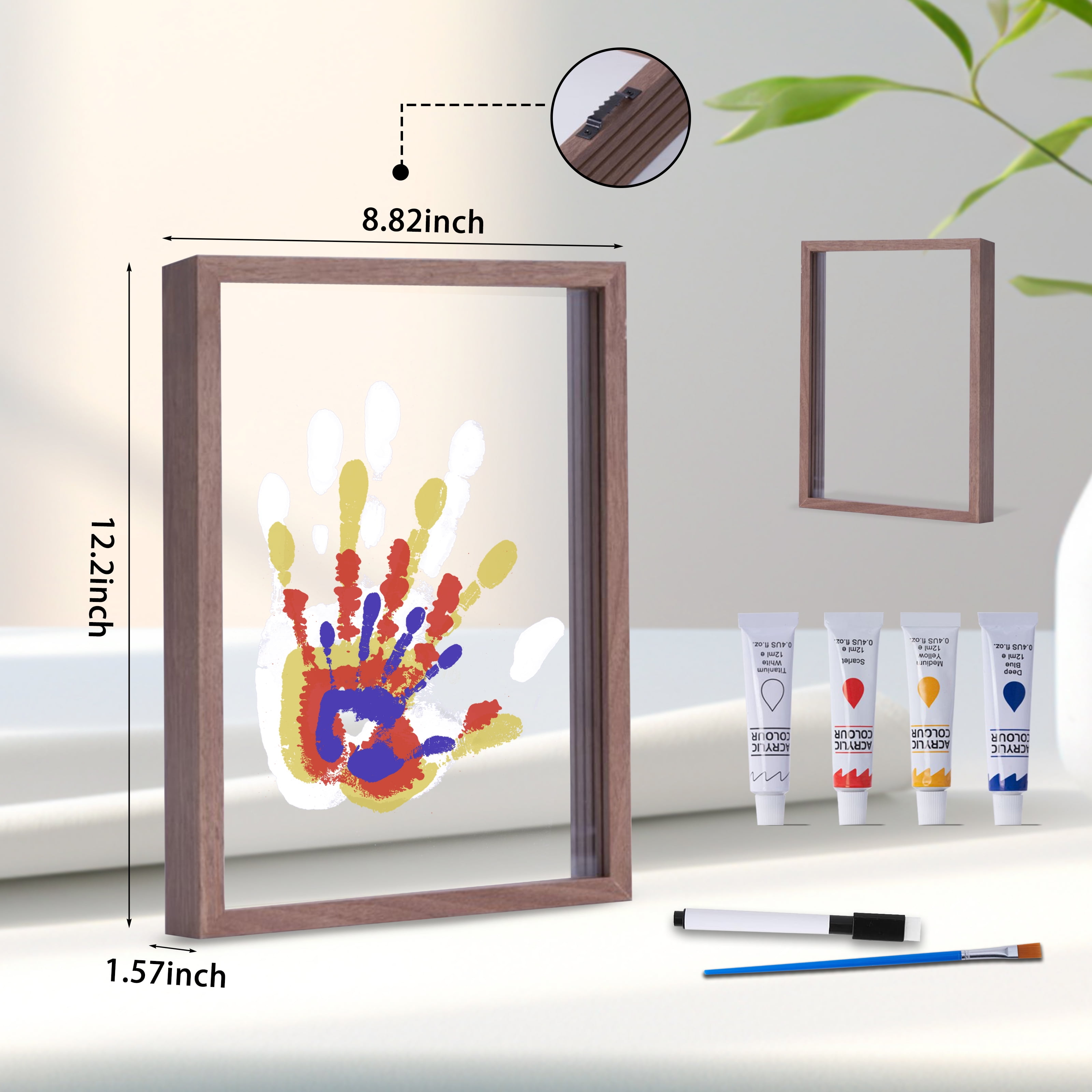 Family Handprint Kit, DIY Craft Keepsake Wood Frame, Endless Gift Set, 4 Transparent Sheets - Brown