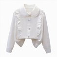 thumbnail image 3 of CAUYDY Collared Shirts for Girls Teen Long Sleeve Button Down Ruffle Blouse, School Uniform Top for Graduation Photoshoot Clothes Light Gray Sizes 15+ Years, 3 of 5