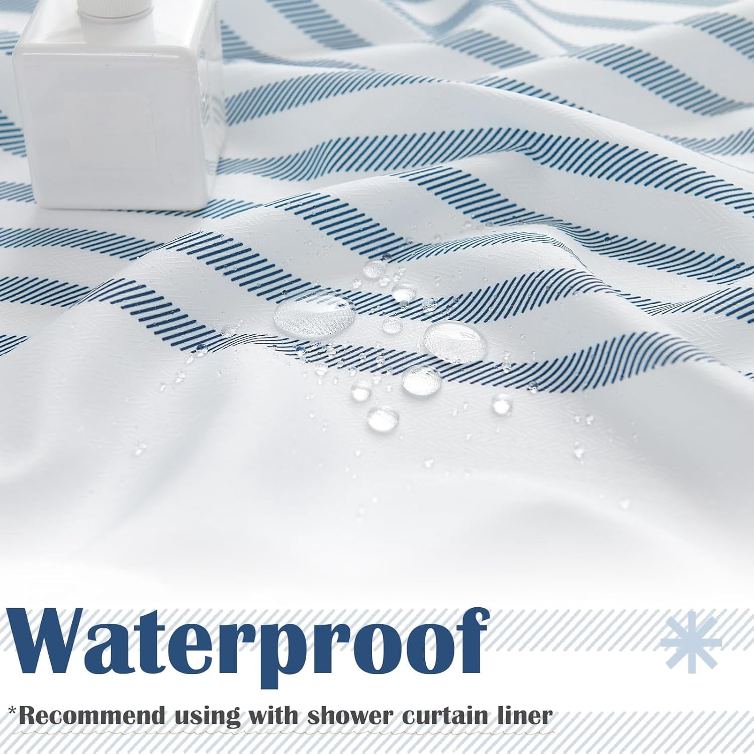 White Shower Curtain with Blue Stripes Fabric Shower Curtain for Bathroom Modern Shower Curtain Waterproof in Bath 70x72 inches Long Shower Curtains Set with Curtain Hooks Spa Hotel