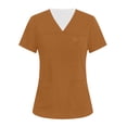thumbnail image 2 of Iaqnaocc Women's Scrubs Funny Solid Color Nursing Uniform Trendy V-Neck Side Slits Scrub Tops Party Short Sleeve Medical Workwear with 3 Pockets Brown 5XL, 2 of 4