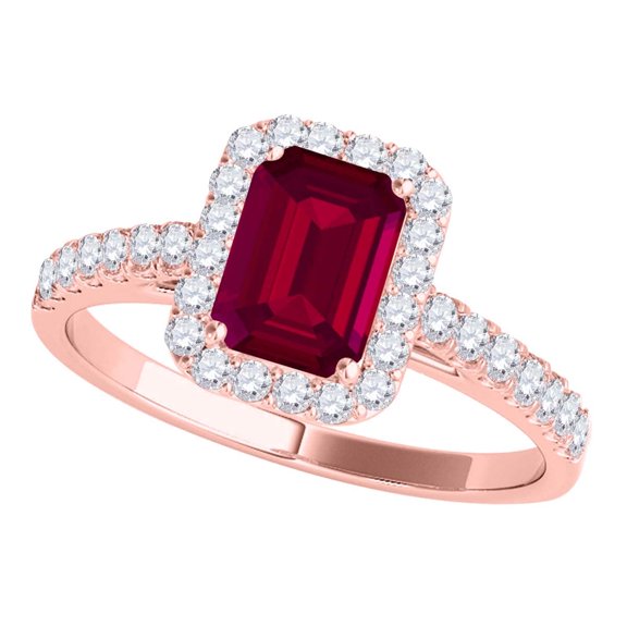 Mauli Jewels Rings for Women 0.79 Carat Stylish Look Diamond And Emerald Shape Created Ruby Ring prong 10k Rose Gold