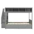 thumbnail image 6 of Gray Twin Over Full Bunk Bed w/ Storage Staircase &amp; Drawers, Solid Wood Frame, 93"x58", for Bedroom. Maximize space with shelves &amp; safe design., 6 of 17