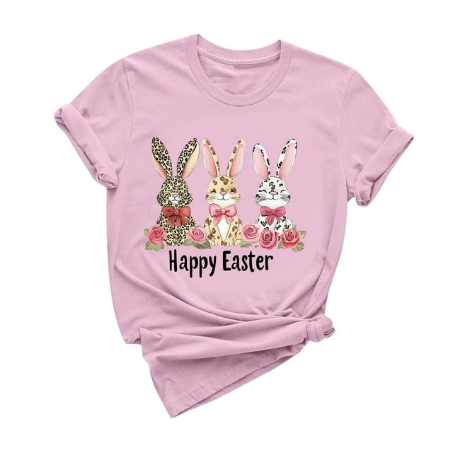 XMMSWDLA T-Shirt Croix Foi pour Femmes Col Rond Imprimé Manches Courtes Décontracté Graphique Mignon Hauts Roses Mignons