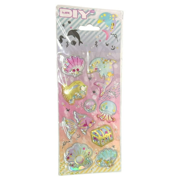 Puffy Glitter Sprinkle Shaker Kawaii Ocean Theme Sticker Sheet: 1CT