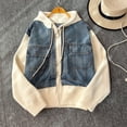 thumbnail image 1 of Sudadera con capucha de retazos de mezclilla Vintage para mujer, Chaqueta corta adelgazante suelta de nicho, invierno y otoño, nuevo, 1 of 5