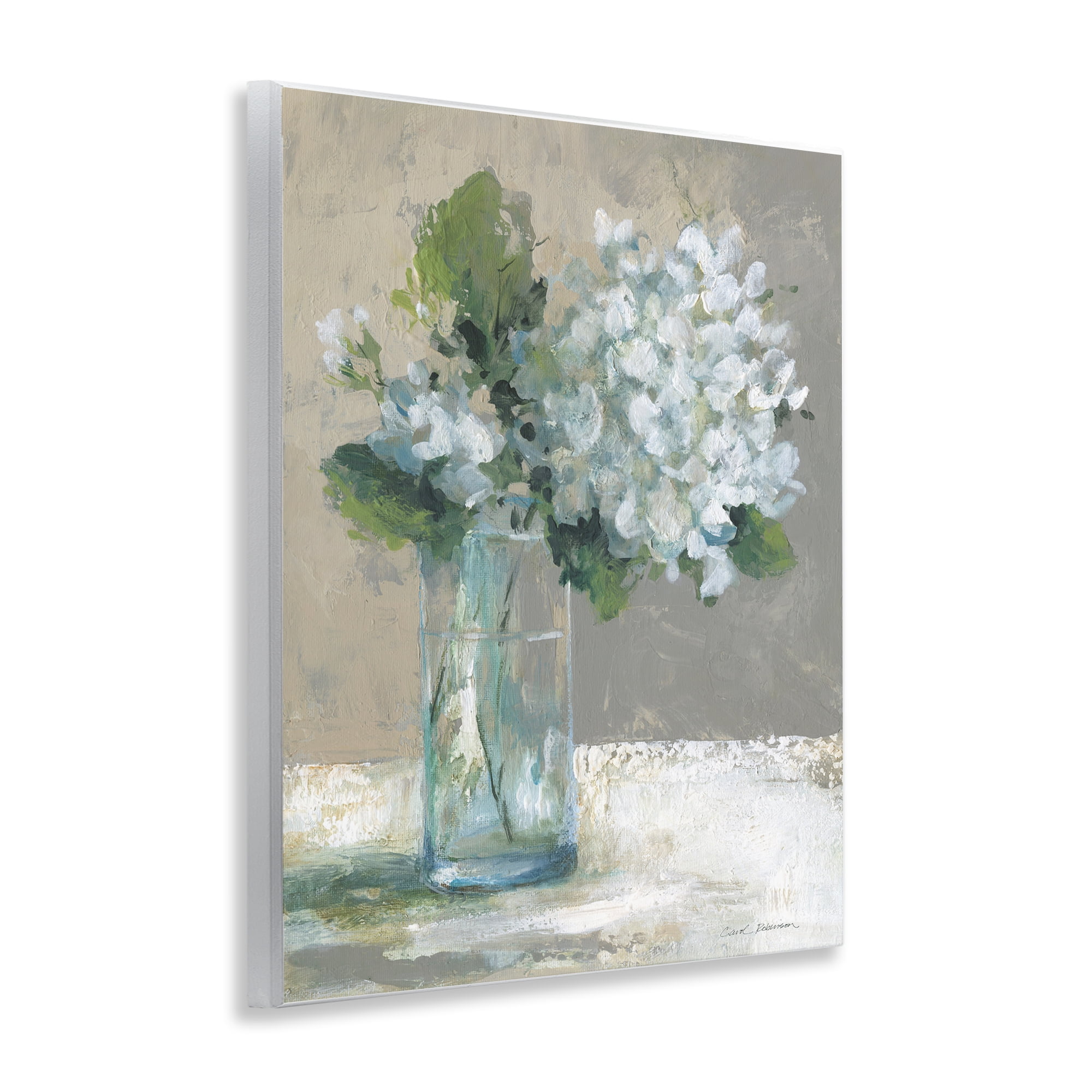 Stupell Industries Serene White Hydrangeas in Glass Wall Plaque Art, design by Carol Robinson