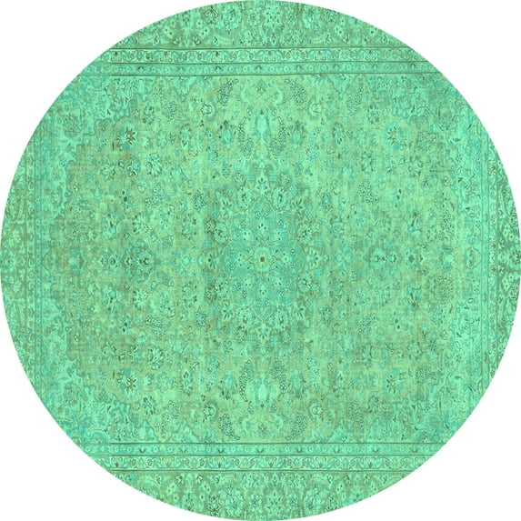 Ahgly Company Machine Washable Indoor Round Abstract Turquoise Blue Modern Area Rugs, 3' Round