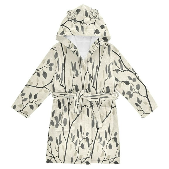 FORMRS Niños Bathrobe Unisex Hooded Robe Soft Plush Pajamas Sleepwear, Size 2-3T, Leaves Pattern