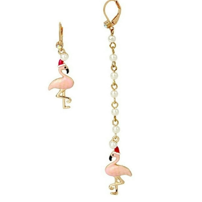 Betsey Johnson Holiday Whimsy Flamingo Linear Earrings Pink for Adult Women